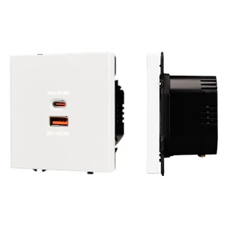 Механизм розетки с быстрой USB зарядкой SCT-NOBE-MUAC-SFPL-FC-WH (65W, QC3) (Arlight, -) - Изображение