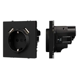 Механизм розетки с USB зарядкой SCT-NOBE-MUAA-SFPL-BK (230V, 16A) (Arlight, -) - Изображение