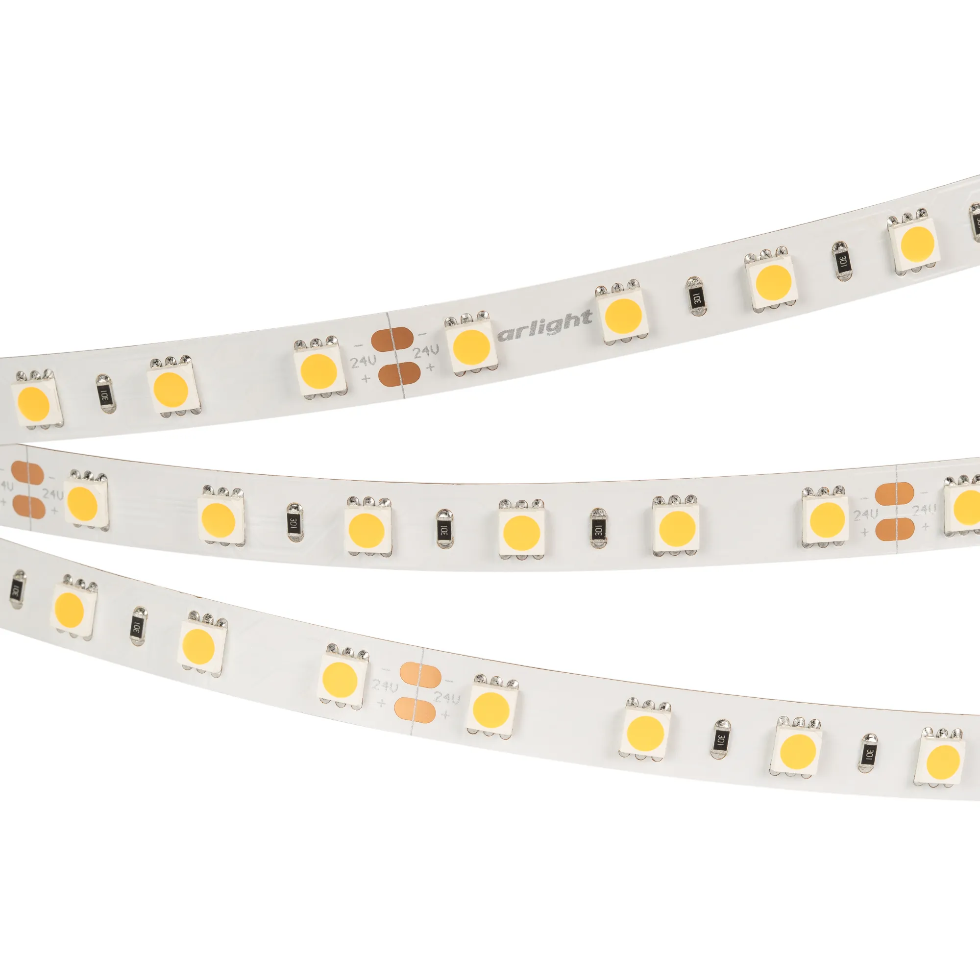 Лента светодиодная RT 2-5000 24V Warm3000 2x (5060, 300 LED, LUX) (Arlight, 14.4 Вт/м, IP20)